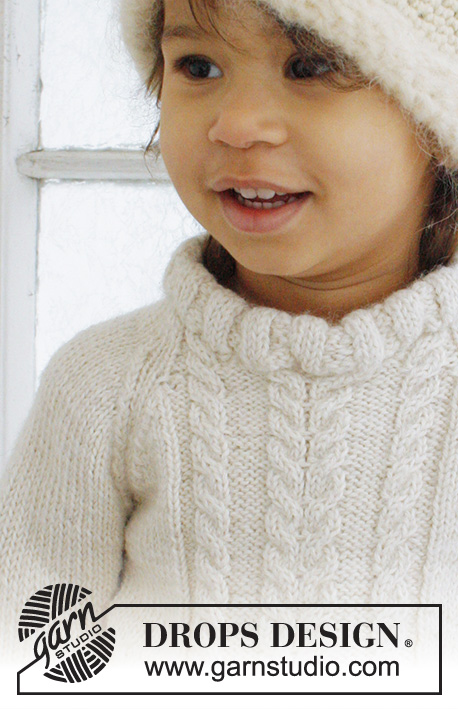 Micah / DROPS Baby 21-40 - Knitted jumper with cables and raglan in 2 threads DROPS Alpaca for baby and children