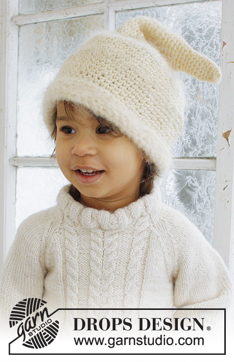 Micah / DROPS Baby 21-41 - Gehäkelte Mütze mit Zipfel / Weihnachtsmütze in DROPS Alpaca und DROPS Vienna für Babys und Kinder.