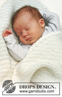 Dream Date / DROPS Baby 25-1 - Couverture au tricot pour bébé, au point mousse rayé, tricotée d'un coin à l'autre, en DROPS BabyMerino 