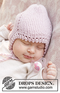 Lullaby / DROPS Baby 25-3 - Knitted baby hat in garter st with picot edge in DROPS Karisma. Size 0 - 4 years.