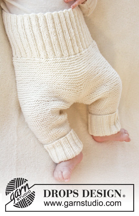 Smarty Pants / DROPS Baby 25-7 - Pantalón de punto en punto musgo para bebé en DROPS BabyMerino. Talla prematuro - 4 años.