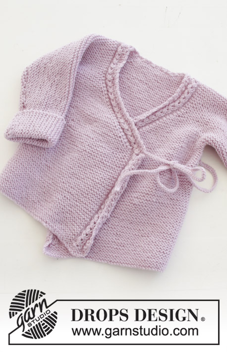 Hello Kitten / DROPS Baby 29-9 - The set consists of: Hat for baby with garter stitch, wave pattern and earflaps. Wrap-around jacket and trousers with garter stitch and lace pattern. 
Sizes premature – 4 years. 
The set is knitted in DROPS BabyMerino.