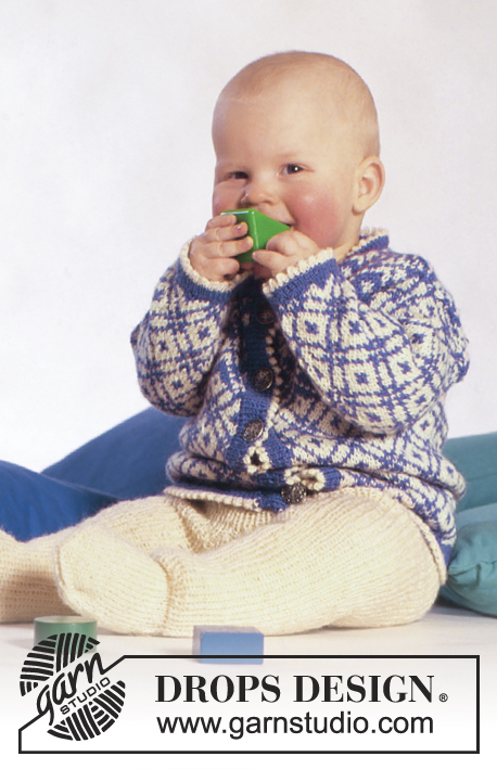 Winter Star / DROPS Baby 3-11 - Veste DROPS à jacquard norvégien, pantalon, bonnet et moufles en BabyMerino
