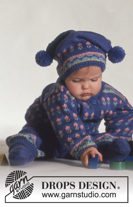 Fleurs d'hiver / DROPS Baby 3-12 - DROPS jacket with flower pattern, trousers, socks and hat in “BabyMerino”. 