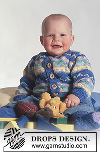 Lines and Dots / DROPS Baby 3-2 - DROPS jacket with pattern borders and socks in “Muskat”. 