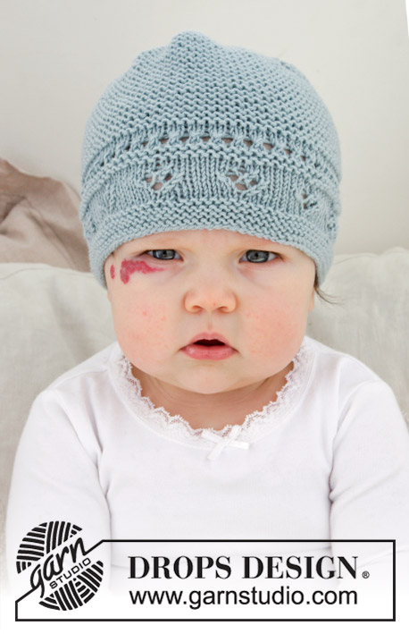Odeta Hat / DROPS Baby 31-2 - Gorro de punto para bebé con patrón de calados y punto musgo. Tallas prematuro – 4 años. La pieza está tejida en DROPS BabyMerino.