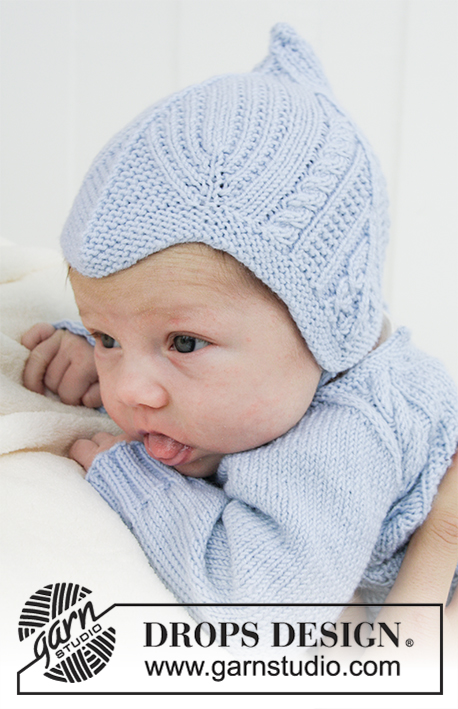 Celestina Hat / DROPS Baby 31-7 - Strikket lue med fletter og riller til baby. Størrelse 1 mnd - 4 år. Arbeidet er strikket i DROPS BabyMerino.