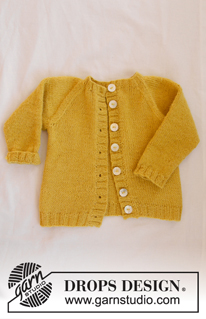 Baby Duck / DROPS Baby 31-9 - Souprava: dětský raglánový kabátek – propínací svetr a ponožky pletené z příze DROPS Alpaca. Velikost <0 (= nedonošená) - 4 roky.