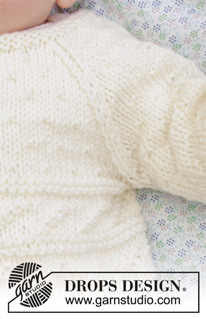 Precious Moments / DROPS Baby 33-11 - Rozpinany sweter dziecięcy na drutach, przerabiany od dołu do góry ściegiem strukturalnym, z reglanowymi rękawami, z włóczki DROPS Merino Extra Fine. Rozmiary od wcześniak do 3/4 lat.