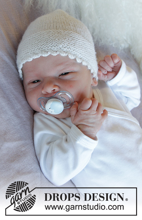 Baby Pearl Hat / DROPS Baby 33-17 - Strikket hue i glatstrik og retstrik til baby DROPS Baby Merino. Størrelse præmatur – 4 år.