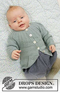 Baby Business / DROPS Baby 33-19 - Chaqueta para bebés con canesú redondo y patrón texturado, tejido de arriba para abajo en DROPS BabyMerino. Tallas: Prematuro hasta 2 años.