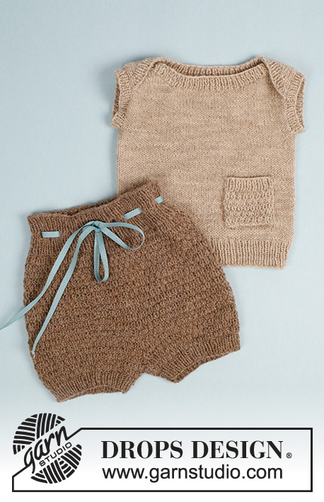 Shorts and Sweet / DROPS Baby 33-23 - Gebreide korte broek met structuurpatroon voor baby’s in DROPS Flora. Maat: Prematuur – 2 jaar.