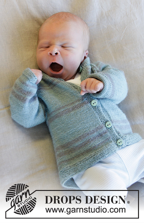 Little Brother Jacket / DROPS Baby 33-32 - Gilet tricoté pour bébé avec emmanchures raglan et rayures, en DROPS Baby Merino. De la taille préma au 4 ans.
