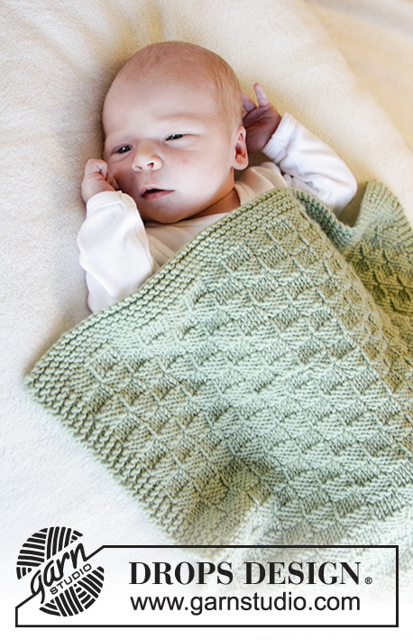 Little Things / DROPS Baby 33-39 - Manta bebé tricotada em DROPS Merino Extra Fine, com ponto texturado. Tema: Manta para Bebé
