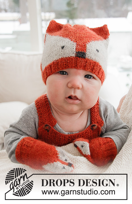 Baby Fox / DROPS Baby 36-1 - Gorro y manoplas de punto con patrón de zorro para bebés en DROPS Alpaca. Tallas Prematuro – 4 años.