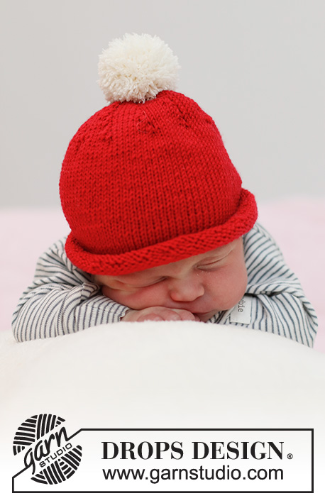 Itsy Bitsy Santa / DROPS Baby 36-15 - Gorro de Natal tricotado para bebé em DROPS BabyMerino. Tamanhos prematuro - 4 anos. 
Tema: Natal