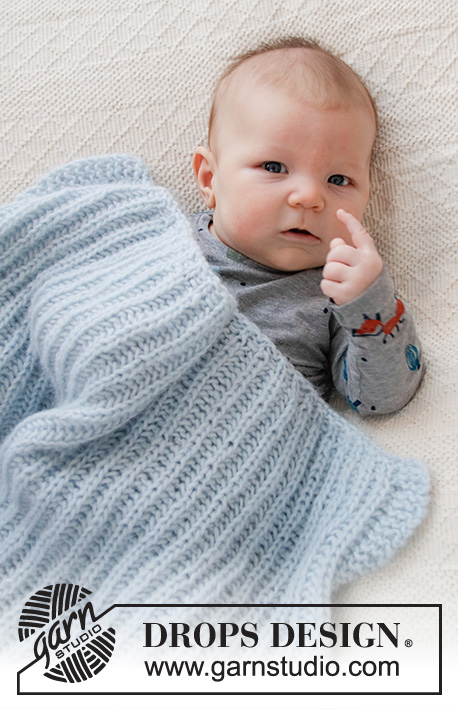 Bonne Nuit / DROPS Baby 36-9 - Manta tricotada para bebé, em canelado inglês, em DROPS Air. Tema: Manta para Bebé
