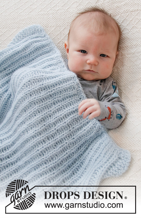 Bonne Nuit / DROPS Baby 36-9 - Manta tricotada para bebé, em canelado inglês, em DROPS Air. Tema: Manta para Bebé