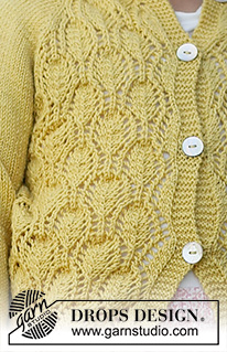 Sweet Marigold / DROPS Baby & Children 38-11 - Casaco tricotado de cima para baixo para bebé e criança em DROPS BabyMerino, com cavas raglan e ponto rendado. Tamanhos : 6 meses - 8 anos