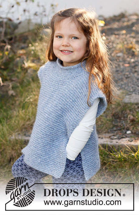 Ready, Set, Go! / DROPS Baby & Children 38-15 - Colete tricotado para criança em DROPS Air, em ponto jarreteira com gola alta e fendas nos lados. Tamanhos : 2 - 12 anos