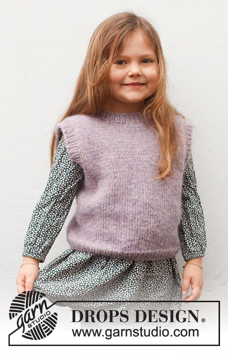 Lavender Smiles / DROPS Baby & Children 38-24 - Knitted vest for children in DROPS Air. The piece is worked in stockinette stitch with ribbed edges. Sizes 3-12 years.