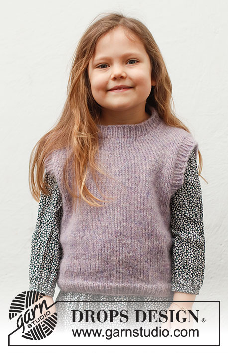 Lavender Smiles / DROPS Baby & Children 38-24 - Knitted vest for children in DROPS Air. The piece is worked in stockinette stitch with ribbed edges. Sizes 3-12 years.