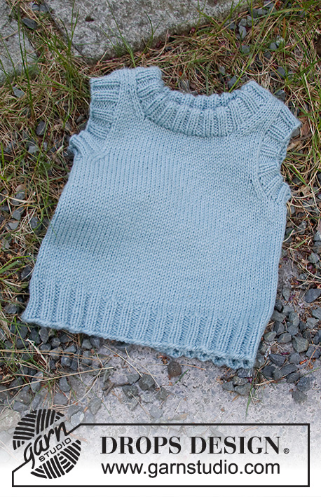 Gledesspreder / DROPS Baby & Children 38-8 - Knitted vest / slipover for baby and kids in DROPS Karisma. Piece is knitted in stocking stitch with double neck edge. Size 12 month - 12 years