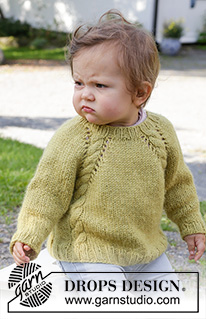 Baby Leaf Sweater / DROPS Baby & Children 38-9 - DROPS Alaska lõngast ülevalt alla kootud palmikutega raglaan varrukatega laste dzemper 6 kuusele beebile kuni 8 aastasele lapsele