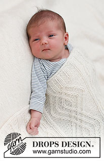 Whisper of White / DROPS Baby & Children 39-2 - Manta tricotada para bebé em DROPS Alpaca e DROPS Kid-Silk, com torcidos. Tema: Manta para Bebé