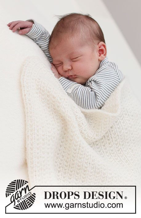 Stitches In Time / DROPS Baby & Children 39-3 - Manta tricotada para bebé em DROPS Air, em ponto texturado. Tema: Manta para Bebé