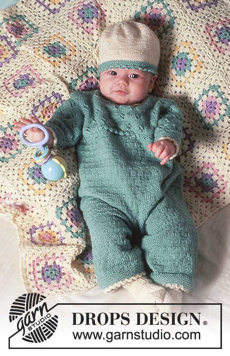 Hint of Mint / DROPS Baby 4-17 - Strikket sett med heldress, kjole, lue og sokker til baby og barn i DROPS Baby Merino. Arbeidet strikkes med hullmønster og kant hekles. Størrelse 3 mnd - 4 år.