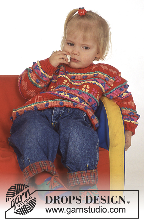Hearts and Flowers / DROPS Baby 4-7 - DROPS jumper with hearts and pattern borders in “Muskat”.
