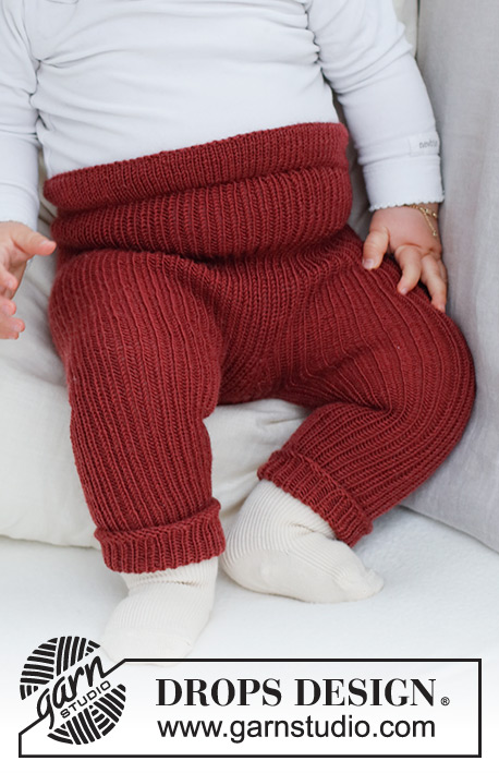 Cutipie Pants / DROPS Baby 42-16 - Pantalon tricoté pour bébé et enfant en DROPS BabyMerino. Se tricote de haut en bas, avec bordures en côtes et élastique à la taille. Du 0 au 4 ans. 