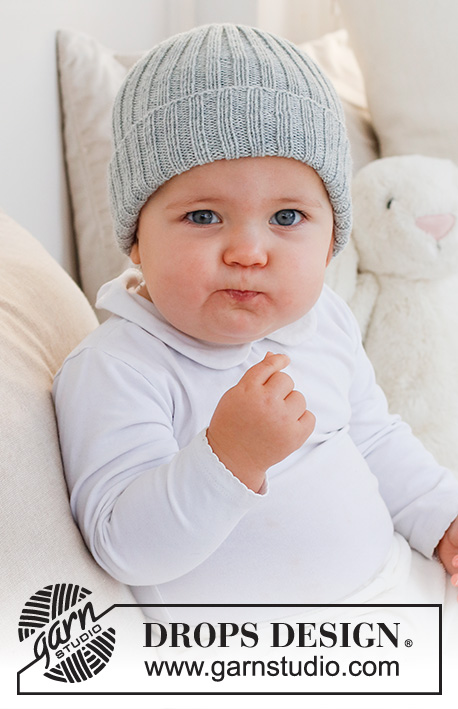 Little Pearl Hat / DROPS Baby 42-17 - Strikket hue til baby og børn i DROPS BabyMerino. Arbejdet strikkes med rib. Størrelse 0 - 4 år.