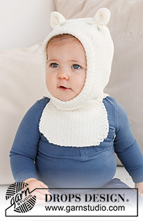 Sweet Teddy Balaclava / DROPS Baby 42-21 - Knitted hat / balaclava for baby and children in DROPS Merino Extra Fine. Piece is knitted in moss stitch with ears. Size 1 month - 4 years