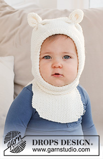 Sweet Teddy Balaclava / DROPS Baby 42-21 - DROPS Merino Extra Fine lõngast kootud kõrvadega pärlkoes müts 1 kuusele beebile kuni 4 aastasele lapsele