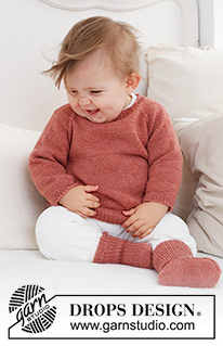 Rosy Cheeks Sweater / DROPS Baby 42-3 - Pulôver tricotado de cima para baixo para bebé e criança com cavas raglan, em DROPS Safran. Tamanhos: 0 - 4 anos.
