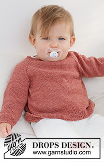 Rosy Cheeks Sweater / DROPS Baby 42-3 - Strikket bluse til baby og børn i DROPS Safran. Arbejdet strikkes oppefra og ned med raglan. Størrelse 0 - 4 år.