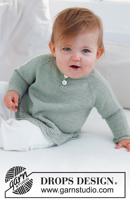 Little Pea / DROPS Baby 42-8 - Knitted jumper for babies and children in DROPS Safran. The piece is worked top down with raglan and wave-pattern. Sizes 0 - 6 years.