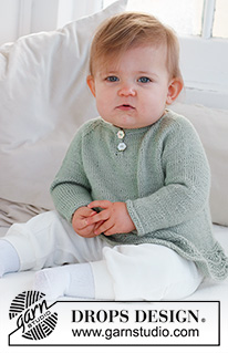 Little Pea / DROPS Baby 42-8 - Strikket bluse til baby og børn i DROPS Safran. Arbejdet strikkes oppefra og ned med raglan og bølgemønster. Størrelse 0 - 6 år.