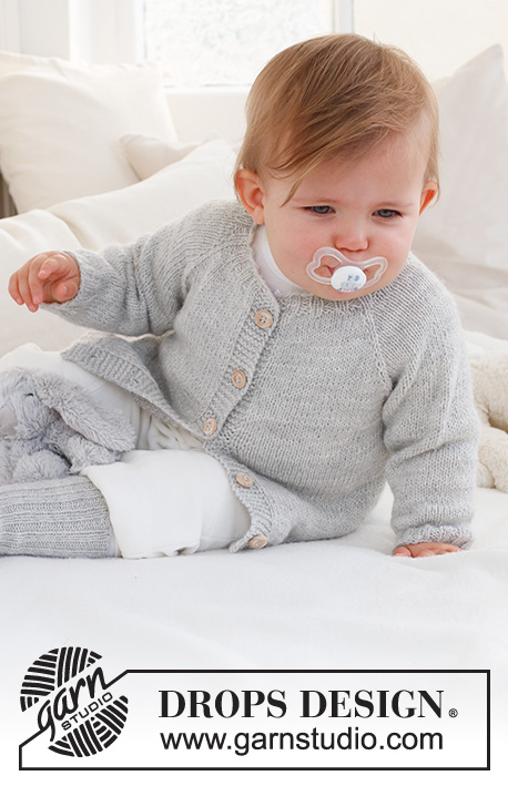 Little Pearl Cardigan / DROPS Baby 42-9 - Casaco tricotado de cima para baixo para bebé e criança, com cavas raglan, em DROPS BabyMerino. Tamanhos: 0 - 4 anos.