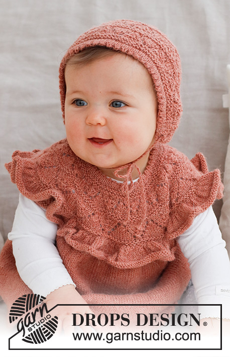 Sweet Primrose Bonnet / DROPS Baby 43-16 - DROPS Alpaca lõngast kootud pitsmustriga beebi müts vastusündinud beebile kuni 2 aastasele lapsele