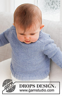 Blue Pebbles / DROPS Baby 43-4 - Pull tricoté de haut en bas pour bébé, avec manches marteau, en DROPS BabyMerino. De la taille préma au 2 ans.