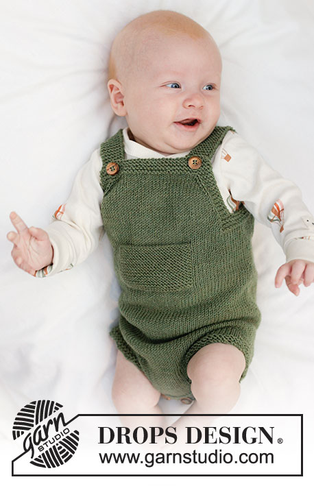 Little Fern Romper / DROPS Baby 45-10 - Knitted play suit for baby in DROPS BabyMerino. Piece is knitted top down in stockinette stitch and garter stitch. Size 0 - 4 years