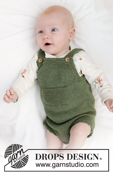 Little Fern Romper / DROPS Baby 45-10 - Fofo tricotado para bebé em DROPS BabyMerino. Tricota-se de cima para baixo, em ponto meia e ponto jarreteira. Tamanhos: 0 - 4 anos