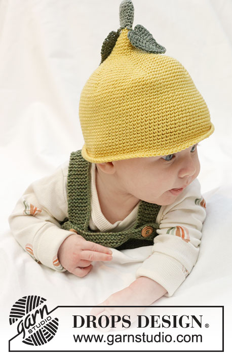 Sweet Lemon Hat / DROPS Baby 45-12 - Heklet sitron lue til baby i DROPS BabyMerino. Arbeidet hekles ovenfra og ned som en sitron med stilk og blader. Størrelse 0 - 4 år.