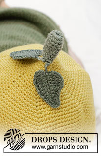 Sweet Lemon Hat / DROPS Baby 45-12 - DROPS BabyMerino lõngast ülevalt alla heegeldatud lehe ja varrega sidrun - müts vastusündinud beebile kuni 4 aastasele lapsele
