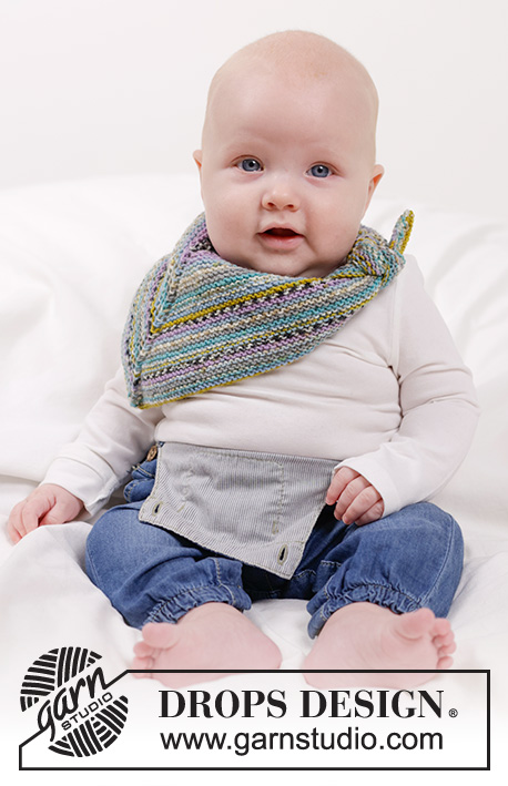 Thief of Hearts / DROPS Baby 45-13 - Knitted bib/shawl for babies in DROPS Fabel. The piece is worked top down with garter stitch. Sizes 0 to 4 years.