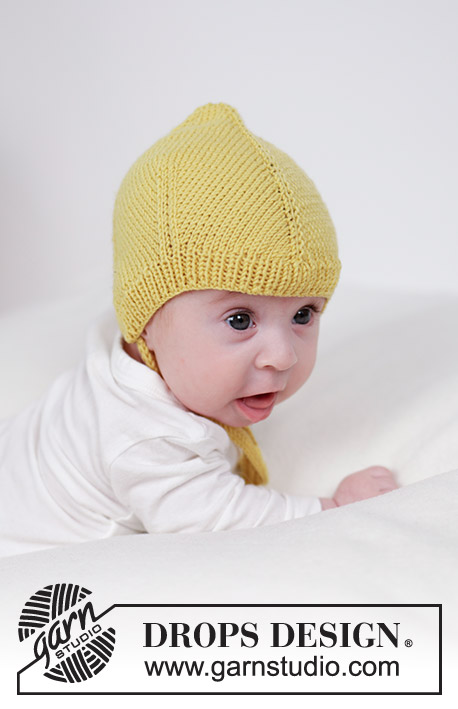 Lemonade Bonnet / DROPS Baby 45-14 - Czapka dziecięca z włóczki DROPS BabyMerino. Przerabiana od góry do dołu. Od 0 do 4 lat