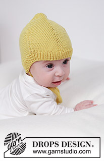 Lemonade Bonnet / DROPS Baby 45-14 - Stickad mössa till baby i DROPS BabyMerino. Arbetet stickas uppifrån och ner. Storlek 0 till 4 år.